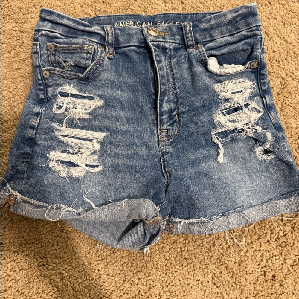 American Eagle Outfitters Blue Jean Shorts High-Waisted Distressed
